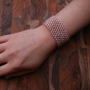 Champagne Rose Blush Silver Seed Bead Cuff | Handmade | Jaded Vine Design